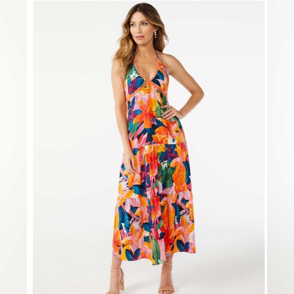 Sofia Jeans by Sofia Vergara Halter Plunge Neck Maxi Dress